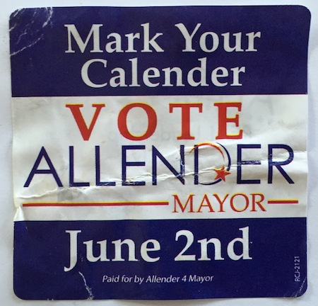 Mark Your [Calendar] Vote Allender—RCJ sticker, 2015.04.05
