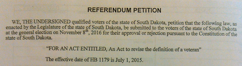 Referendum petition, header, House Bill 1179