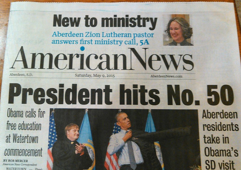 Aberdeen American News, front page, 2015.05.09
