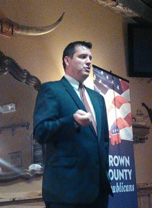 Jeromy Pankratz speaks at the Brown County Republicans Reagan Lunch, Aberdeen, SD, 2015.05.14.
