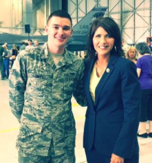 Rep. Kristi Noem with a member of the 114th Fighter Wing at its activation, Sioux Falls, South Dakota, May 3, 2015.