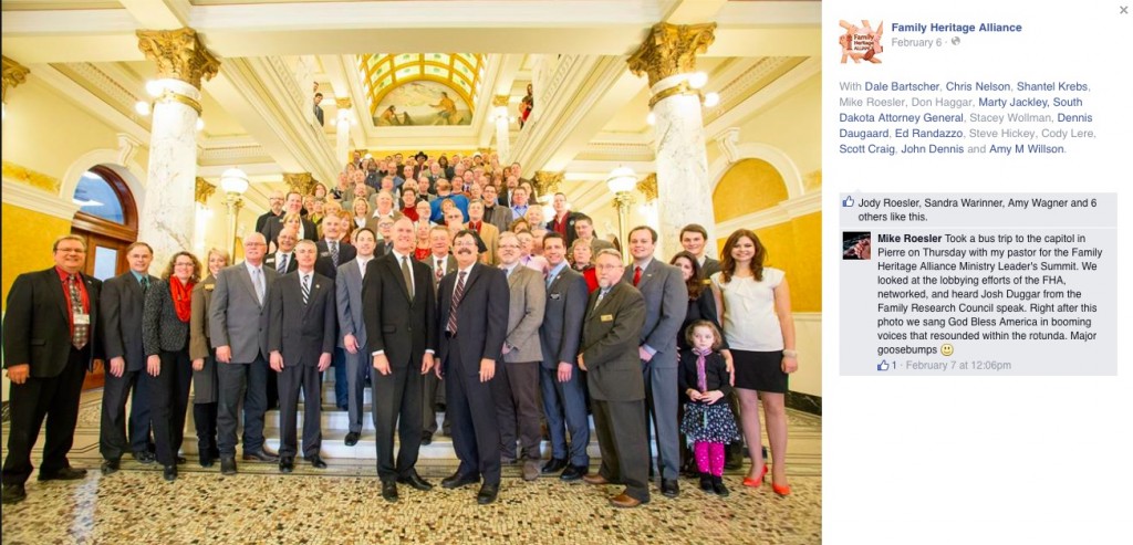 Josh Duggar, fifth from right, as South Dakota State Capitol, Pierre, South Dakota, February 5, 2015. Photo by Family Heritage Alliance.