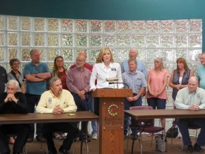 Rep. Lynne DiSanto (R-35/Rapid City) speaks at a press conference opposing the school opt-out vote, 2015.06.01. Photo by Smarter Solutions for Students, Facebook post, 2015.06.01.