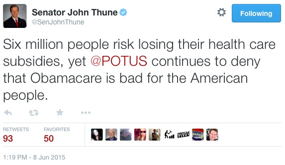 Senator John Thune, tweet, 2015.06.08