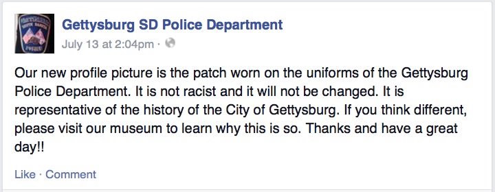 Screen cap, Gettysburg SD Police Department, Facebook post, 2015.07.13