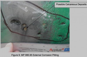 Corrosion on Keystone I pipeline, documented in Kevin C. Garrity, P.E., Senior Vice-President, Mears Group, "Study of Root Cause and Contributing Factors—Keystone Pipeline Corrosion Anomaly Investigation Final Report," prepared for and accepted by TransCanada, 2013.02.12