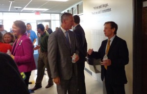 Governor Daugaard and Mayor Levsen cool off inside the A-TEC Academy.