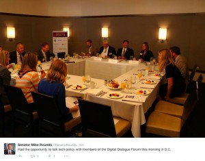 Fruit at the table: Senator Mike Rounds wonders what everyone else is talking about at the Digital Dialogue Forum, Washington, D.C., 2015.09.15. Photo tweeted by Rounds staff.