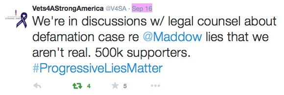V4SA tweet v Maddow