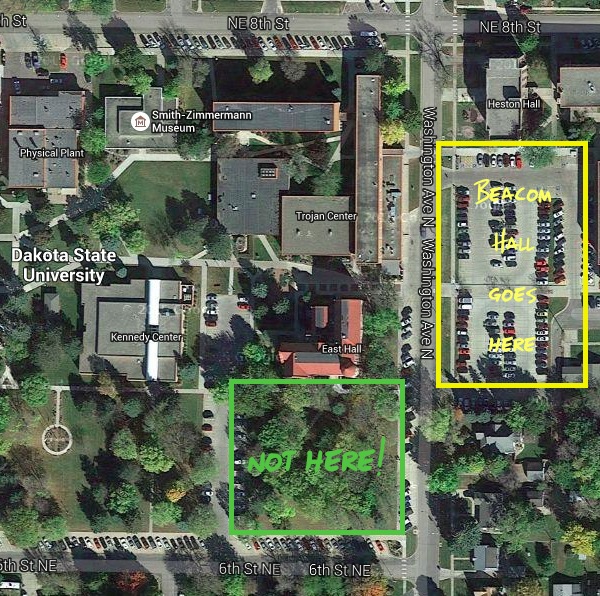 New proposed site of Beacom Hall. Satellite view from Google Maps.