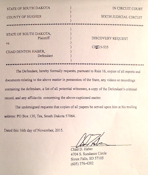 Chad Haber, discovery request, 2015.11.16, filed 2015.11.18.