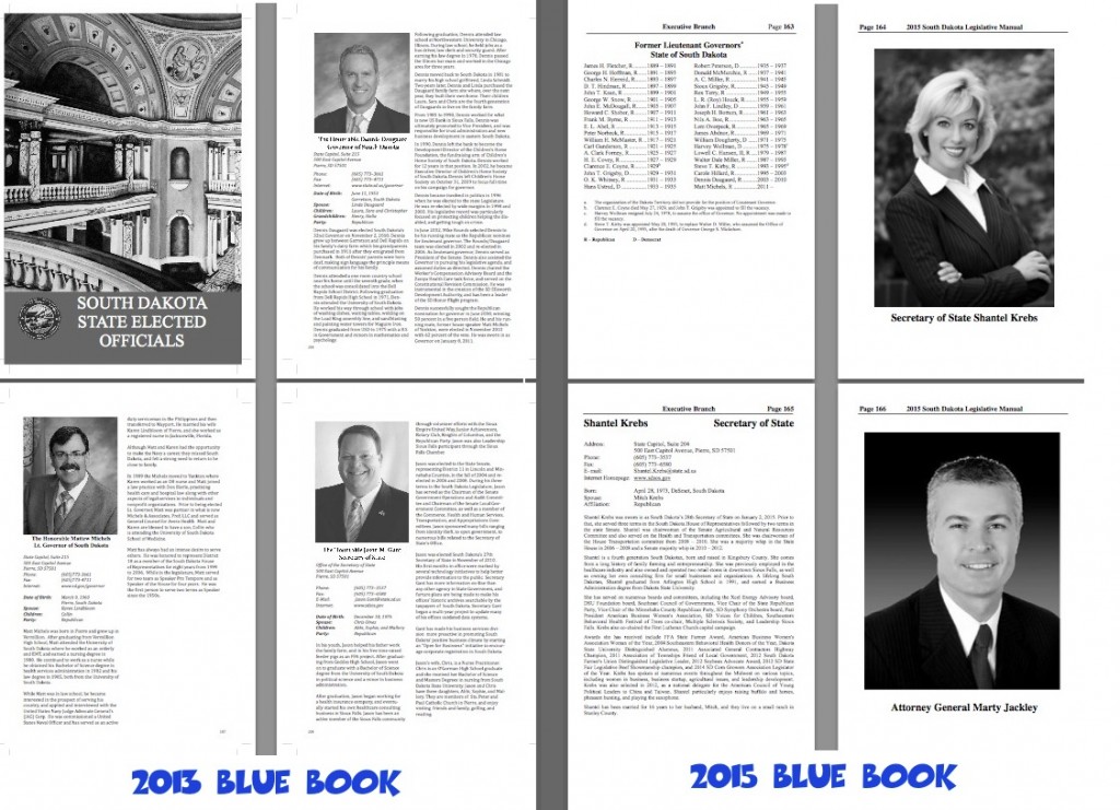 Comparison of South Dakota Legislative Manual photos, 2013 and 2015 editions