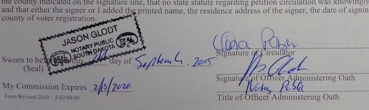 Sample notary seal obstructing petition verification date, 2015.09.07.