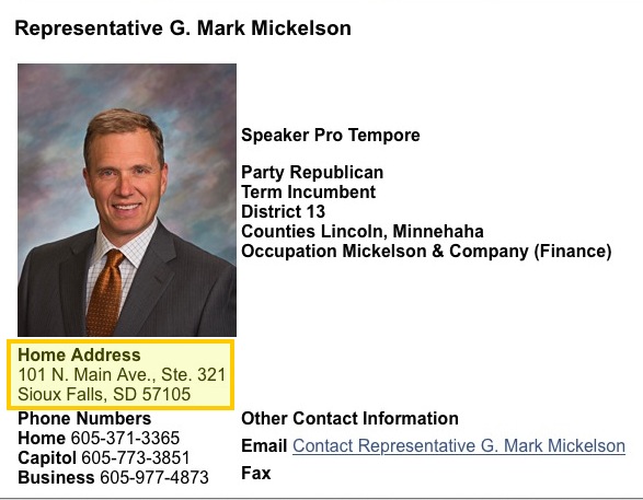 Rep. G. Mark Mickelson contact info 20160209