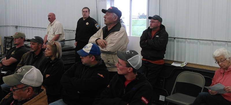 Spink County resident and former Governor Harvey Wollman speaks to his neighbors and Deep Borehole Field Test officials. Photo by CAH, Redfield, SD, 2016.04.28.