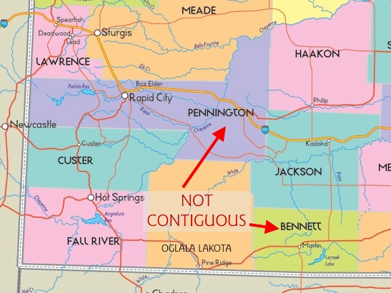 Bennett County and Pennington County are not contiguous