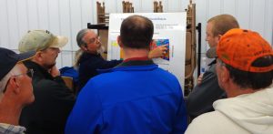 Professor Larry Stetler explains South Dakota geology to interested citizens at the Deep Borehole Field Test informational meeting in Redfield, South Dakota, April 28, 2016.