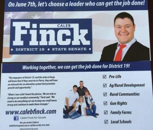 Caleb Finck for Senate, post card, May 2016