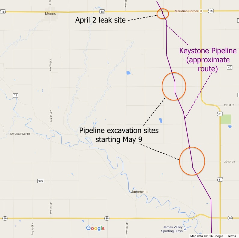 Two sources say that TransCanada is digging up two more sections of its Keystone Pipeline in Hutchinson County today.