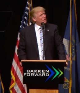 Donald Trump makes stuff up in Bismarck, ND, 2016.05.26 (screen cap from ABC News).