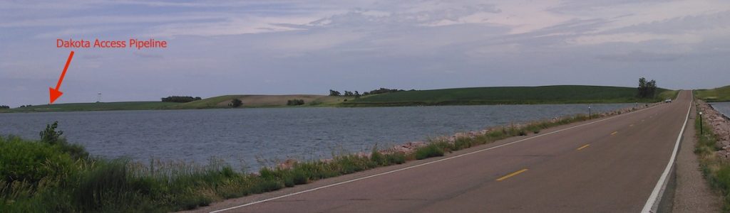 Island Lake, with Dakota Access Pipeline construction route visible near northeastern shore, 2016.06.25.