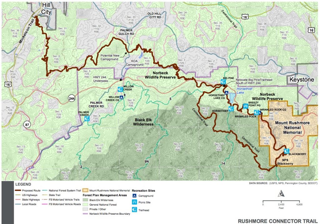 Rushmore Connector Trail, proposed route, 2016.06.01