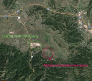 Proposed Centennial Valley quarry site—annotated from Google Maps.