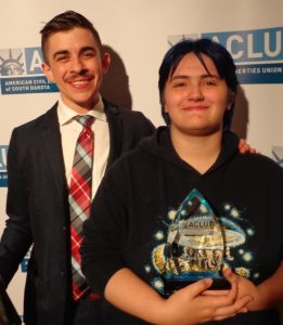 ACLU staff attorney Chase Strangio (left) and 2016 Youth Advocate Award recipient Thomas Lewis. Photo by CAH, 2016.09.29.