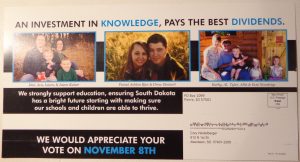 SDGOP mailer for District 3 Republican Legislative candidates, received 2016.10.08—nice targeted mailing, Republicans!