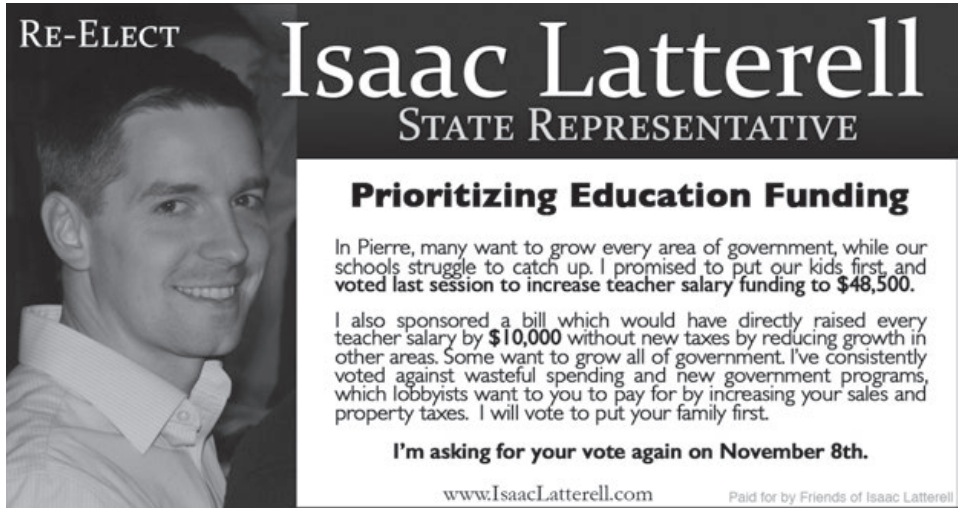 Rep. Isaac Latterell, campaign ad, Lennox Independent, 2016.10.06, p. 7.