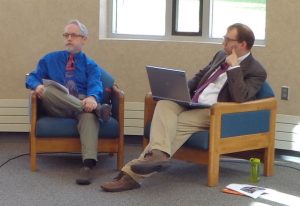 Political science professors Ken Blanchard and Jon Schaff speak at the Northern State University Noon Forum, 2016.11.02.