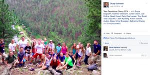 Better days, when Mathew Wollmann, Dusty Johnson, and the SD Teenage Republicans could just go camping and have fun. From Dusty Johnson, Facebook post, 2014.07.24