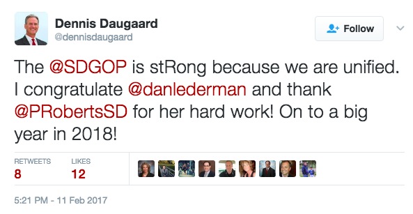 Gov. Dennis Daugaard, tweet, 2017.02.11.