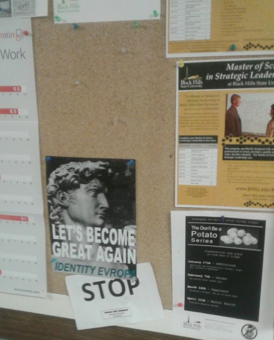 White supremacist poster on BHSU campus, from tweet dated 2017.02.26.