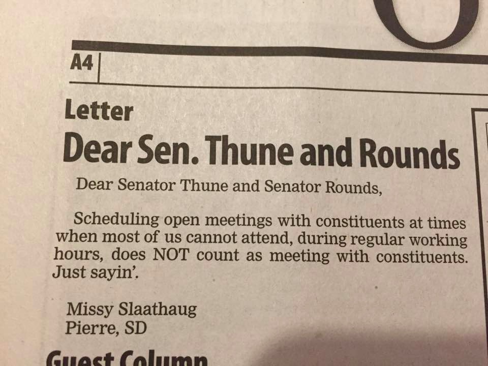 Missy Slaathaug, letter to the editor, Pierre Capital Journal, 2017.04.12.