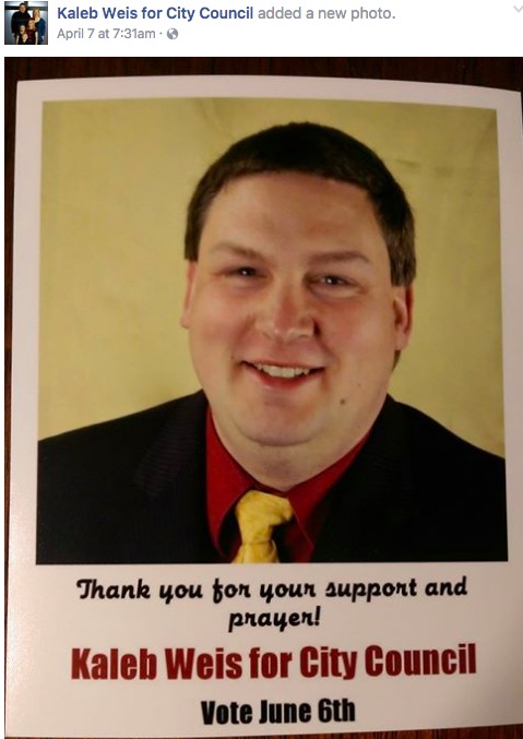 Kaleb Weis, campaign card, posted 2017.04.07.