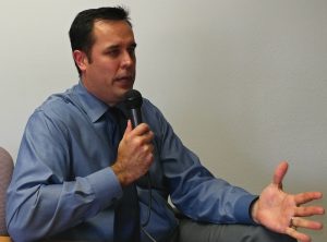 Aaron Schultz tells DFP about his vision for the Aberdeen Central School District [photo by Spencer Dobson]