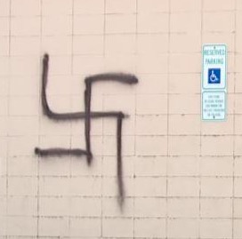 Context: Nazi parking spot? (screen cap from KSFY, 2017.04.28)