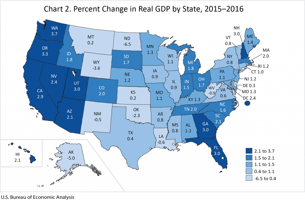 BEA, "Percent Change in Real GDP by State, 2015–2016," 2017.05.11.