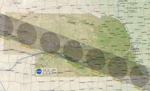 NASA map of eclipse path of totality across Nebraska, 2017.08.21.