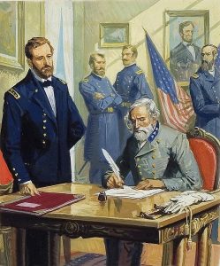 Lee surrenders to Grant at Appomattox