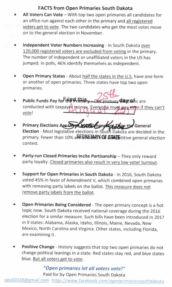 Open Primaries fact sheet, approved by SOS Krebs 2017.08.23.