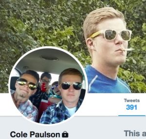Cole Paulson, the way he wants the world to see him; Twitter profile cap, 2017.10.30.