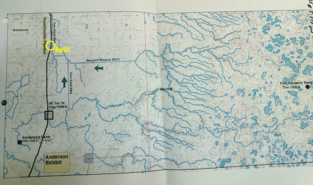Drainage map of southern Marshall County, South Dakota