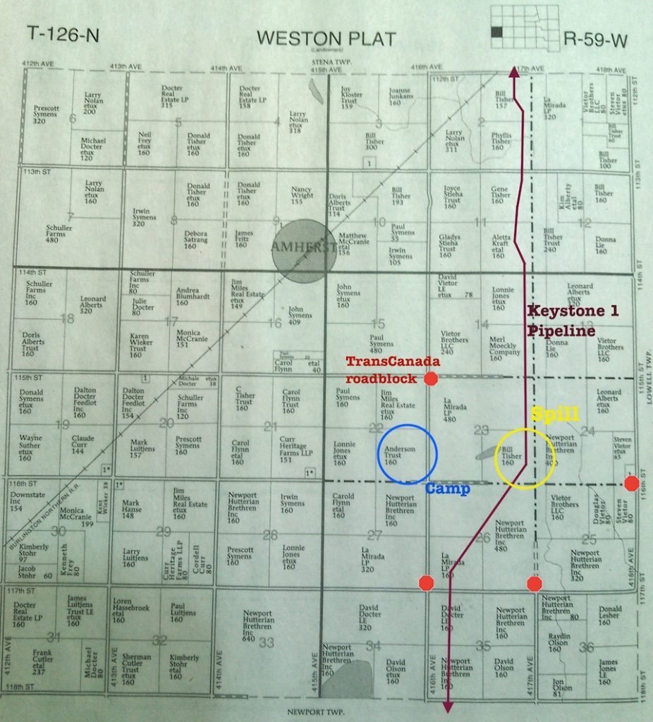 Weston Township plat map, with Keystone pipeline spill annotations.