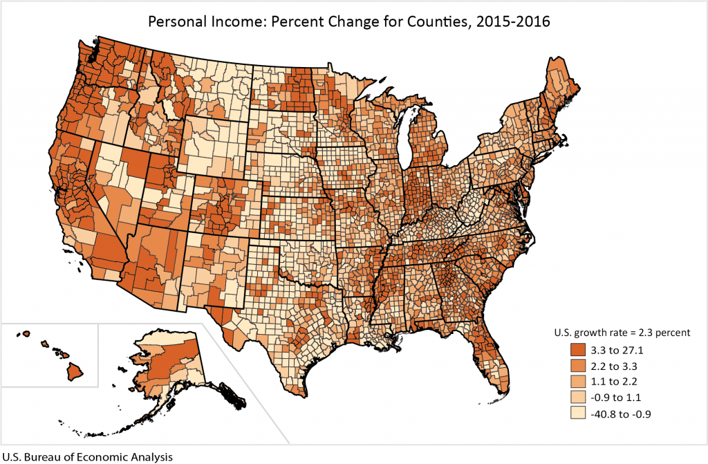 BEA, Personal Income: Percent Change for Counties 2015–2016, 2017.11.16.
