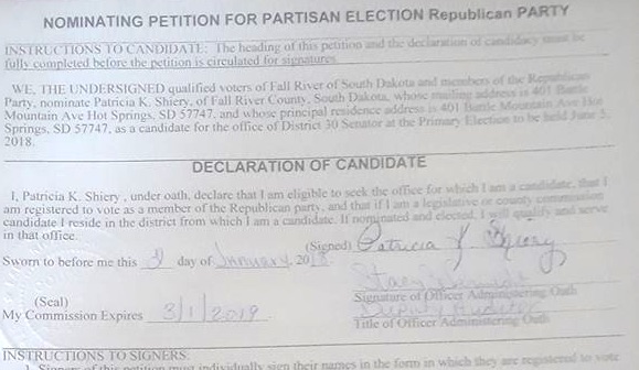 Patricia Shiery's nominating petition, notarized and ready to go, 2018.01.02.
