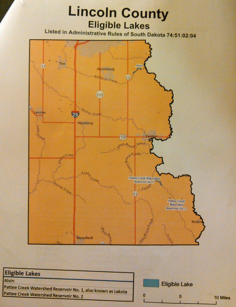 Lincoln County lakes eligible for riparian buffer strip tax relief, map prepared by East Dakota Water Development District. Click to embiggen!