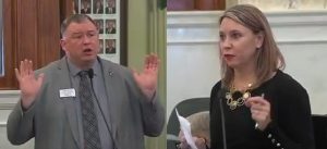 Senators Stace Nelson and Deb Peters, during floor debate on SB 125, screen caps from SDPB video, 2018.03.07.