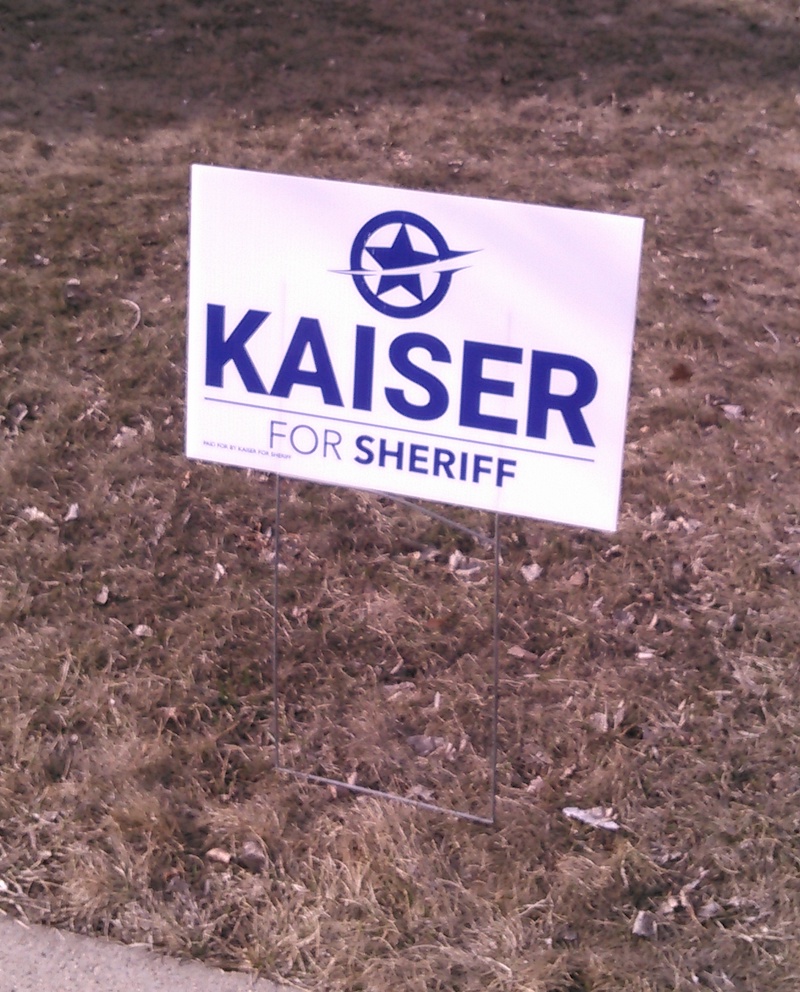 Kaiser for Sheriff campaign sign, North Main Street, Aberdeen, SD, 2018.04.15.